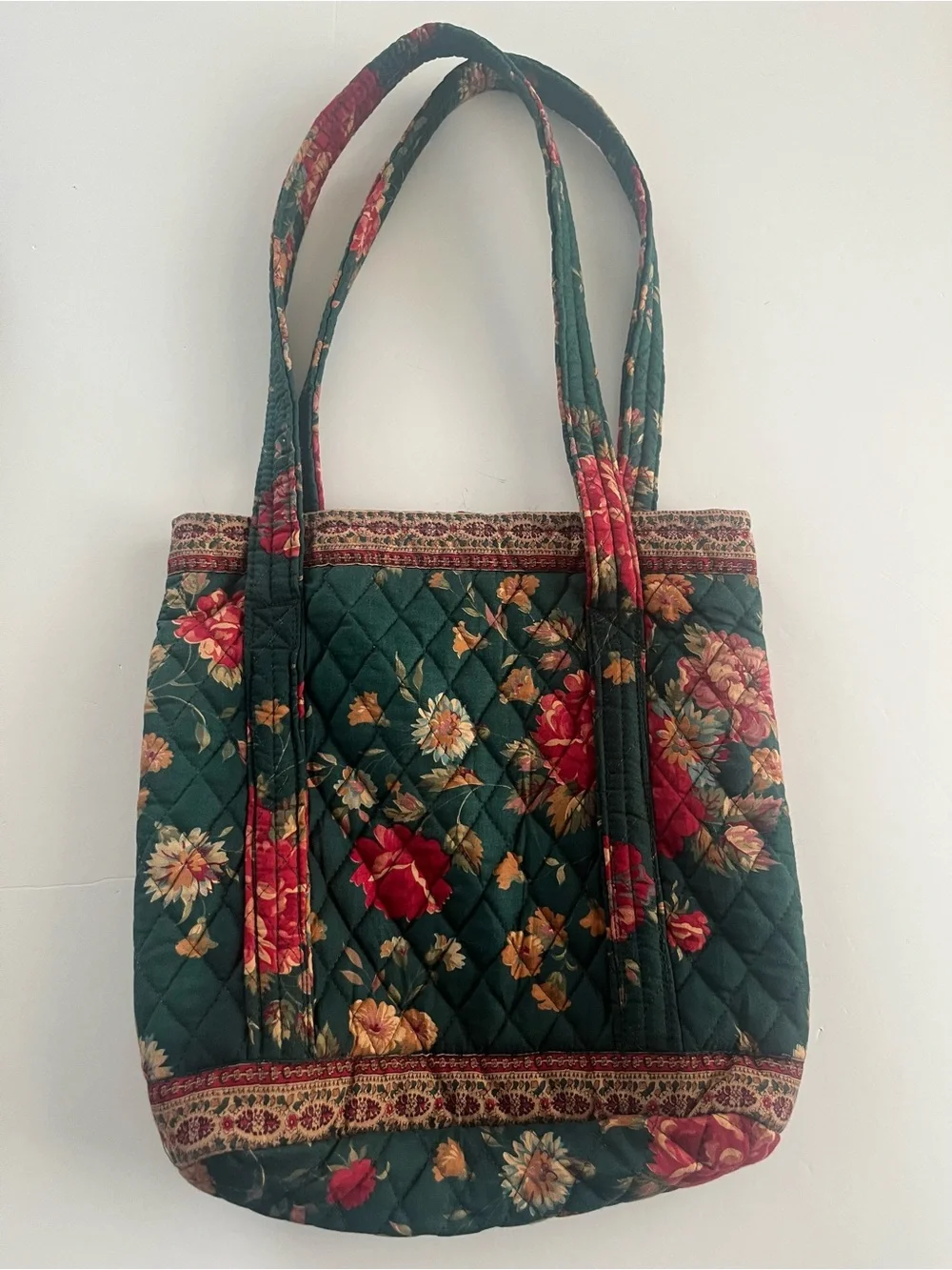 Vera Bradley Vintage 1987 Greenbriar Floral Quilted Tote Green Pink
